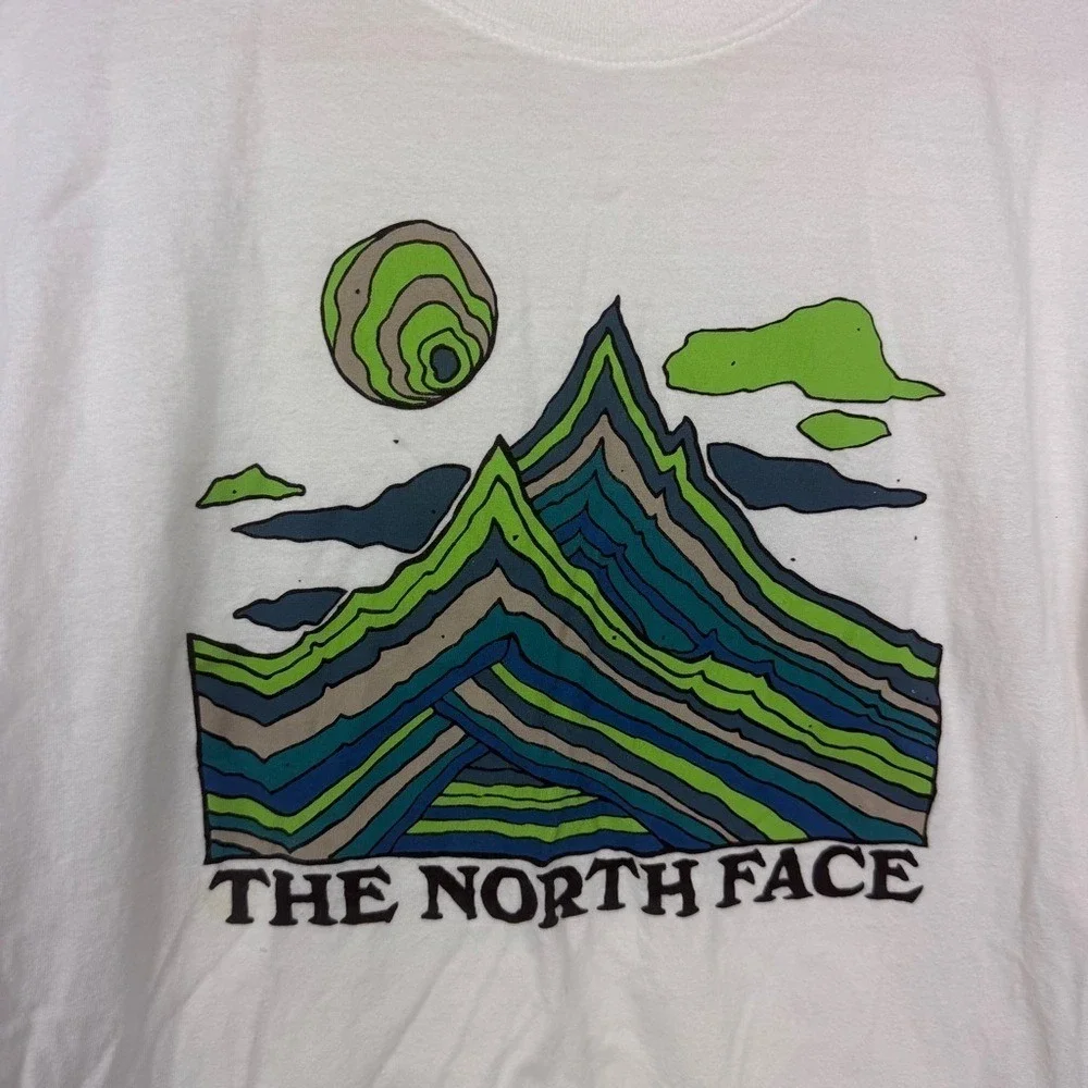 The North Face White Tee with Green‎ Mountain Graphic
